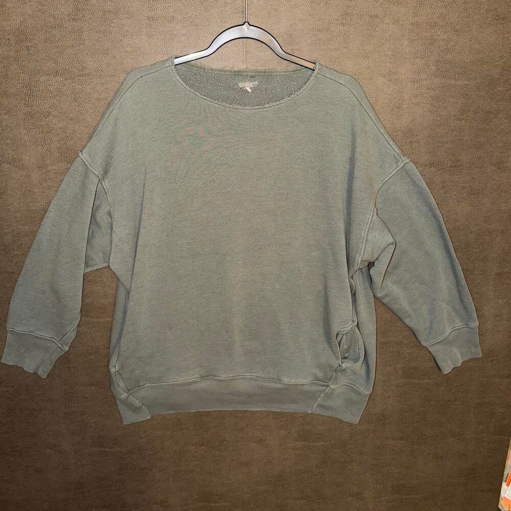 Aerie Oversized Raw Hem Sweatshirt in sage/olive green